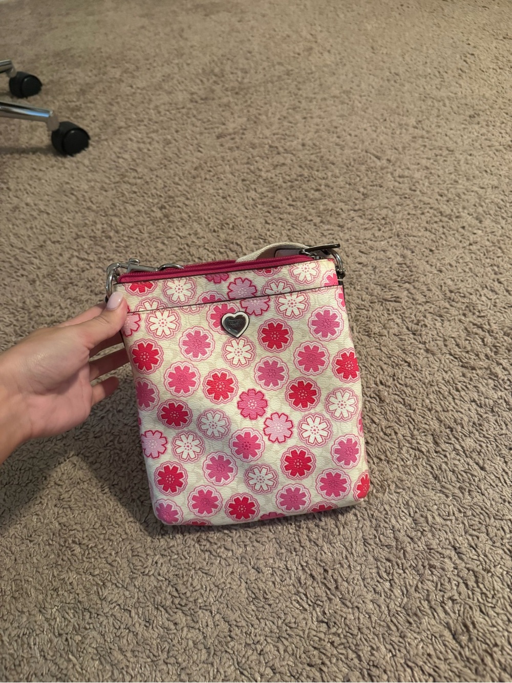 Coach Pink Floral Crossbody Bag - Heart Accent